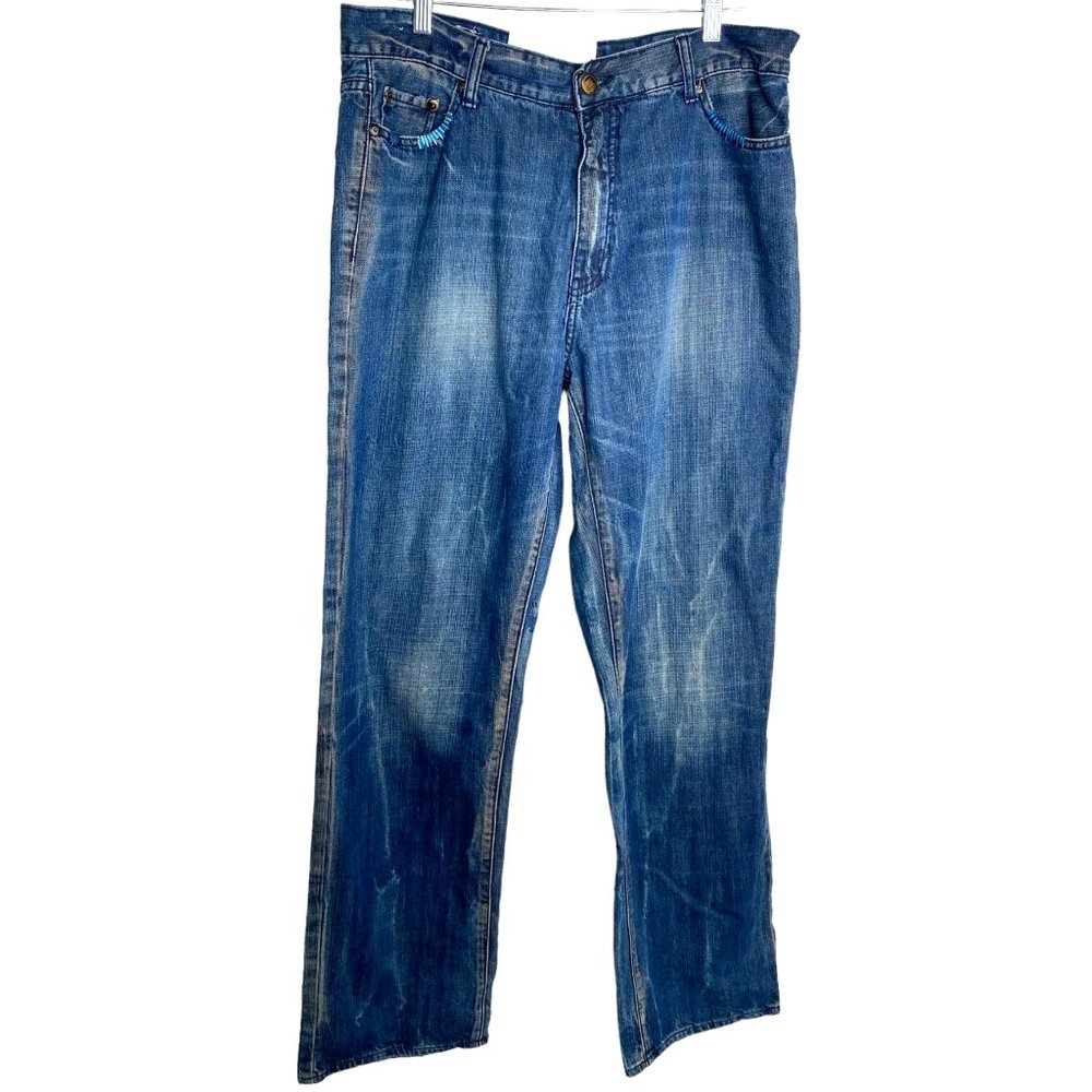 White Stag Mens Distressed Medium Wash Blue Embellished Jeans Size 36X44 Artsy
